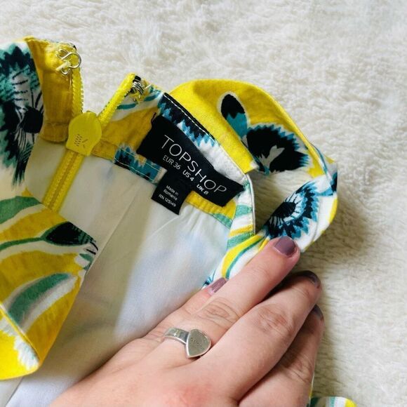 Topshop Floral Yellow & Blue Halter Mini Dress Sz 4 - Picture 3 of 5